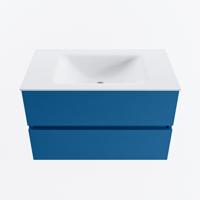 MONDIAZ VICA 80cm badmeubel onderkast Jeans 2 lades. Wastafel CLOUD midden zonder kraangat, kleur Talc. - thumbnail