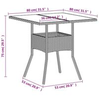 Tuintafel met glazen blad 80x80x75 cm poly rattan lichtgrijs - thumbnail
