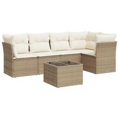 6-delige Loungeset met kussens poly rattan beige