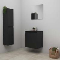 On-Line Badkamermeubelset - 60 cm - Bouwpakket - Greeploze Ladestructuur - Acryl Wastafel - 1 Kraangat - Spiegel - Mat Zwart - thumbnail