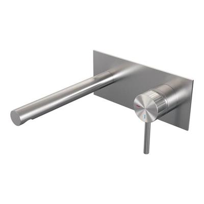 Brauer Stripe inbouw wastafelmengkraan met rechte uitloop en afdekplaat model A1 RVS-kleurig geborsteld PVD