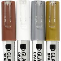 Creativ Company Glas- & porseleinstiften, lijndikte 1-2 mm, semi-dekkend, bruin, goud, zilver, wit, 4 stuk/ 1 doos - thumbnail