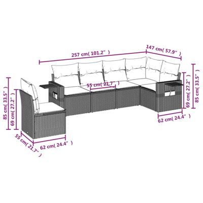 6-delige Loungeset met kussens poly rattan zwart - thumbnail