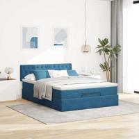 Ottoman bed met matras 140x190cm fluweel donkerblauw - thumbnail