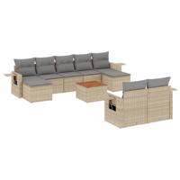 10-delige Loungeset met kussens poly rattan gemengd beige - thumbnail