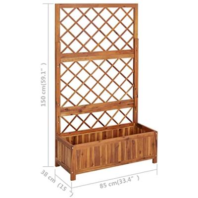 Plantenbak verhoogd met latwerk 85x38x150 cm massief acaciahout
