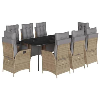 9-delige Tuinset met kussens poly rattan gemengd beige