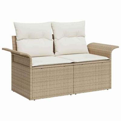 Tuinbankenset met kussen 9 pcs Beige poly rattan