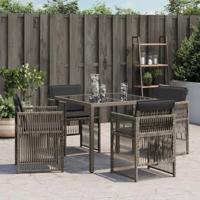 Tuinstoelen 4 st met kussens poly rattan grijs - thumbnail