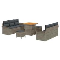 Tuinbankenset met kussen 9 pcs Grijs poly rattan - thumbnail