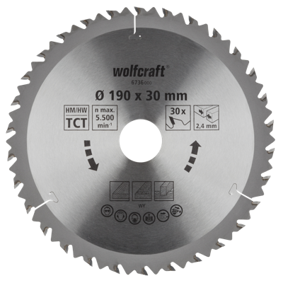 Wolfcraft HM Cirkelzaagblad | 30 td | Ø190 x 30 x 2,4mm | 1 stuk - 6736000