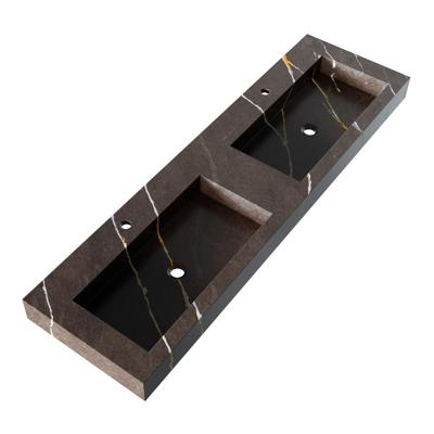 Brauer Coral Wastafel - 160 cm - met 2 Spoelbakken en 2 Kraangaten - Marmerlook Copper Brown