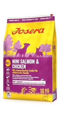 JOSERA Mini Salmon & Kip (1 x 10 kg) | Super Premium droogvoer met kleine kurkkettingen | ideaal voor kleine honden | met heerlijk sauspoeder ook nat te voeren | 1 stuk