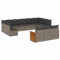 13-delige Loungeset met kussens poly rattan grijs - thumbnail