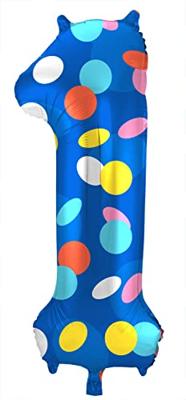 Folieballon &apos;1&apos; Kleurrijke Stippen