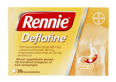 Rennie Deflatine kauwtabletten bij opgeblazen gevoel of winderigheid