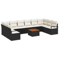 Tuinbankenset met kussen 11 pcs Zwart poly rattan - thumbnail
