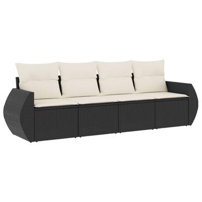 5-delige Loungeset met kussens poly rattan zwart - thumbnail