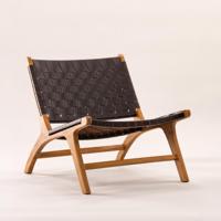 Nohr Fauteuil 'Calogero' Teakhout en Lederlook, kleur Bruin - thumbnail