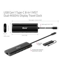 Club 3D USB Gen 1 Type-C 8-in-1 MST Dual 4K60Hz Display Travel Dock dockingstation - thumbnail