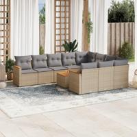 11-delige Loungeset met kussens poly rattan gemengd beige - thumbnail
