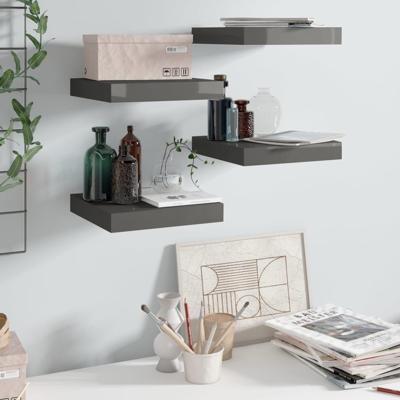 VidaXL Wandschappen zwevend 4 st 23x23,5x3,8 cm mdf hoogglans grijs VidaXL Wandschappen zwevend 4 st 23x23,5x3,8 cm mdf hoogglans grijs