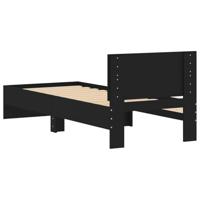 Bedframe met hoofdbord bewerkt hout zwart 75x190 cm - thumbnail