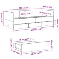 Slaapbank met lades zonder matras 90x190 cm grijs sonoma eiken - thumbnail