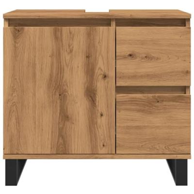 Badkamerkast 65x33x60 cm bewerkt hout artisanaal eikenkleurig