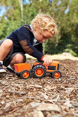 Green Toys tractor met aanhangwagen oranje