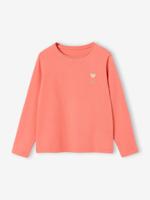 T-shirt Basics met hartjes en pailletten en lange mouwen koraal - thumbnail