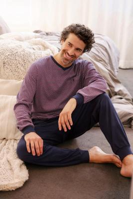 Warme interlock heren pyjama blauw rood