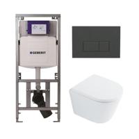 QeramiQ Dely Toiletset - 36.3x51.7cm - diepspoel - rimless - Geberit UP320 inbouwreservoir - met Burda frame - softclose toilet zitting 35 mm - bedieningsplaat antraciet mat - rechthoekige knoppen - wit glans SW1026255 / SW1159505 /0701131/SW1102377 - thumbnail