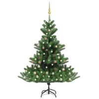 VidaXL Kunstkerstboom nordmann met led's en kerstballen 180 cm groen - thumbnail