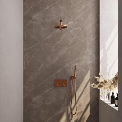 BRAUER Copper Carving Thermostatische Regendouche inbouw - drukknoppen - SET 49 - 20cm hoofddouche - rechte muurarm - staaf handdouche - doucheslang - wandaansluitbocht - koper geborsteld PVD 5-GK-184