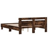 Bedframe met hoofdeinde bewerkt hout gerookt eiken 160x200 cm - thumbnail