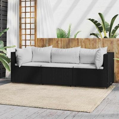 3-delige Loungeset met kussens poly rattan zwart 3-delige Loungeset met kussens poly rattan zwart