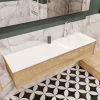 Mondiaz Lush Cloud badmeubel Washed oak 150 cm 1 lade solid surface enkele spoelbak rechts 1 kraangat - thumbnail