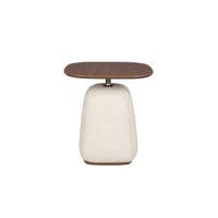 Dutchbone Bijzettafel 'Shelly' Gemêleerde stof en walnootlook, 48 x 48cm, kleur Off White - thumbnail