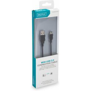 Digitus DB-300130-010-S USB-kabel USB 2.0 USB-A stekker, USB-mini-B stekker 1.00 m Zwart Rond, Afgeschermd (dubbel)