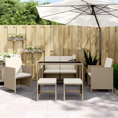 6-delige Tuinset met kussens poly rattan beige