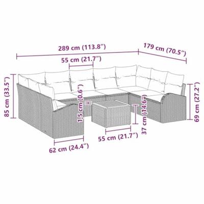 Tuinbankenset met kussen 10 pcs Beige poly rattan