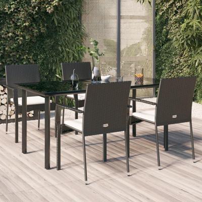 5-delige Tuinset met kussens poly rattan zwart