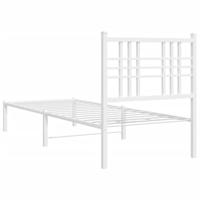 Bedframe met hoofdbord zonder matras metaal wit 75x190 cm - thumbnail