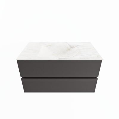MONDIAZ VICA-DLUX 90cm badmeubel onderkast Dark grey 2 lades. Inbouw wastafel CLOUD midden zonder kraangat, kleur Ostra. MONDIAZ VICA-DLUX 90cm badmeubel onderkast Dark grey 2 lades. Inbouw wastafel CLOUD midden zonder kraangat, kleur Ostra.