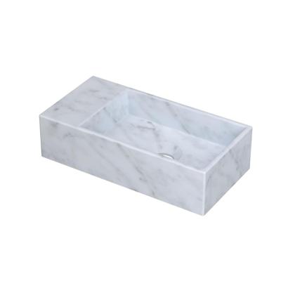 INK - Fontein Hardsteen Links met Kraangat - 360x180x90 mm - Mat Wit Marmer