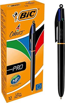 Balpen bic 4kleuren pro met ring m zwart | 12 stuks