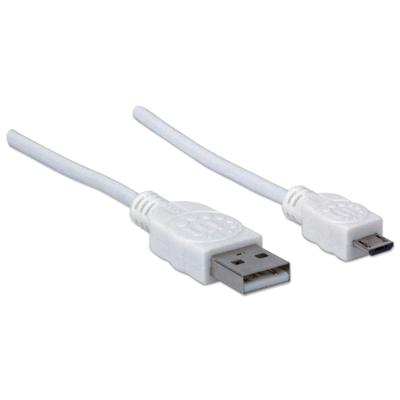 Manhattan 323987 USB-kabel USB 2.0 USB-A stekker, USB-micro-B stekker 1.00 m Wit UL gecertificeerd