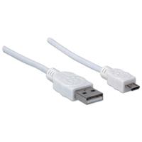 Manhattan 323987 USB-kabel USB 2.0 USB-A stekker, USB-micro-B stekker 1.00 m Wit UL gecertificeerd - thumbnail