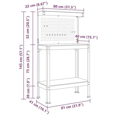 Werkbanken met plank Zwart 81 x 41 x 145 cm Bewerkt hout Werkbanken met plank Zwart 81 x 41 x 145 cm Bewerkt hout